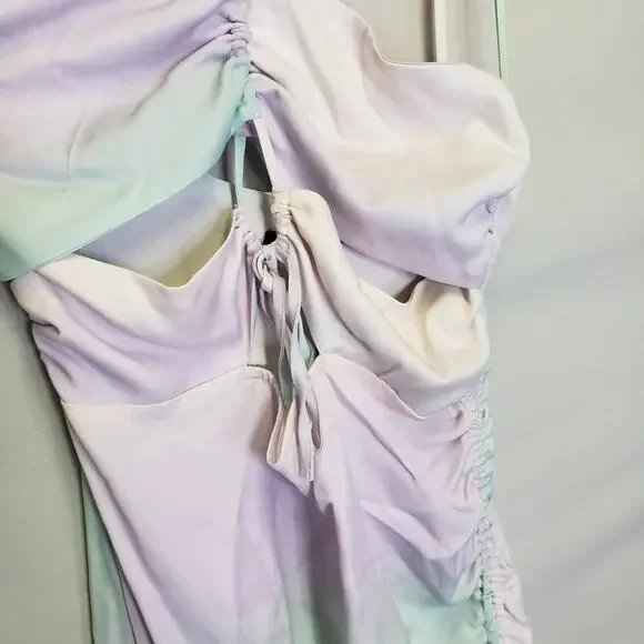 ZARA Tie Dye Satin Effect Mini Dress Drawstring & Cutouts Large - Picture 8 of 10